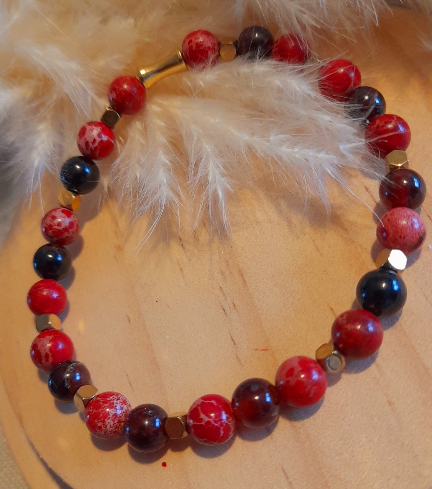 Bracelet en Jaspe Impérial & Grenat brun