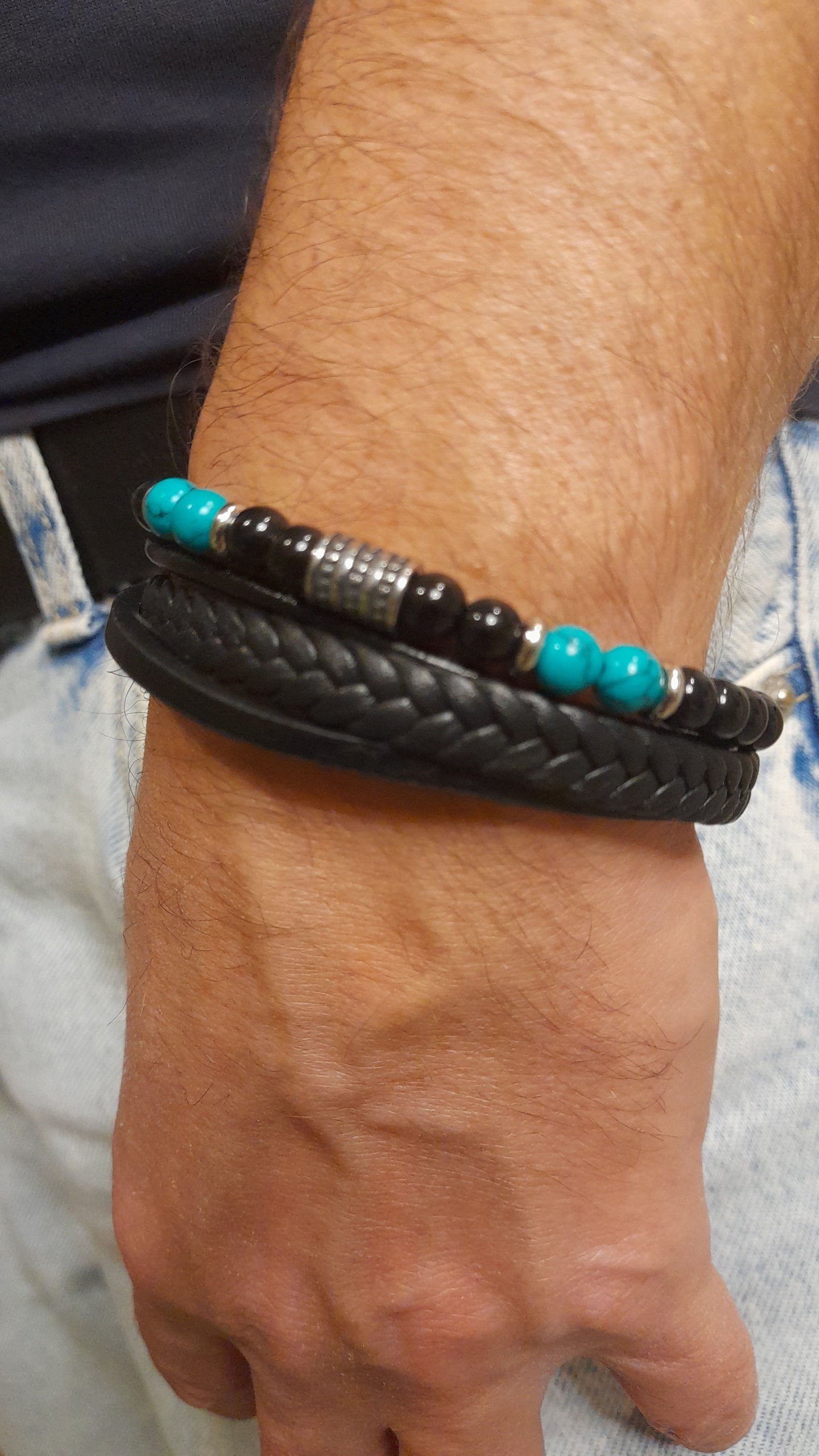 Bracelet TANKAI Cuir Noir et Pierres Naturelles