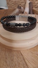 Bracelet TANKAI Cuir marron et Pierres Naturelles