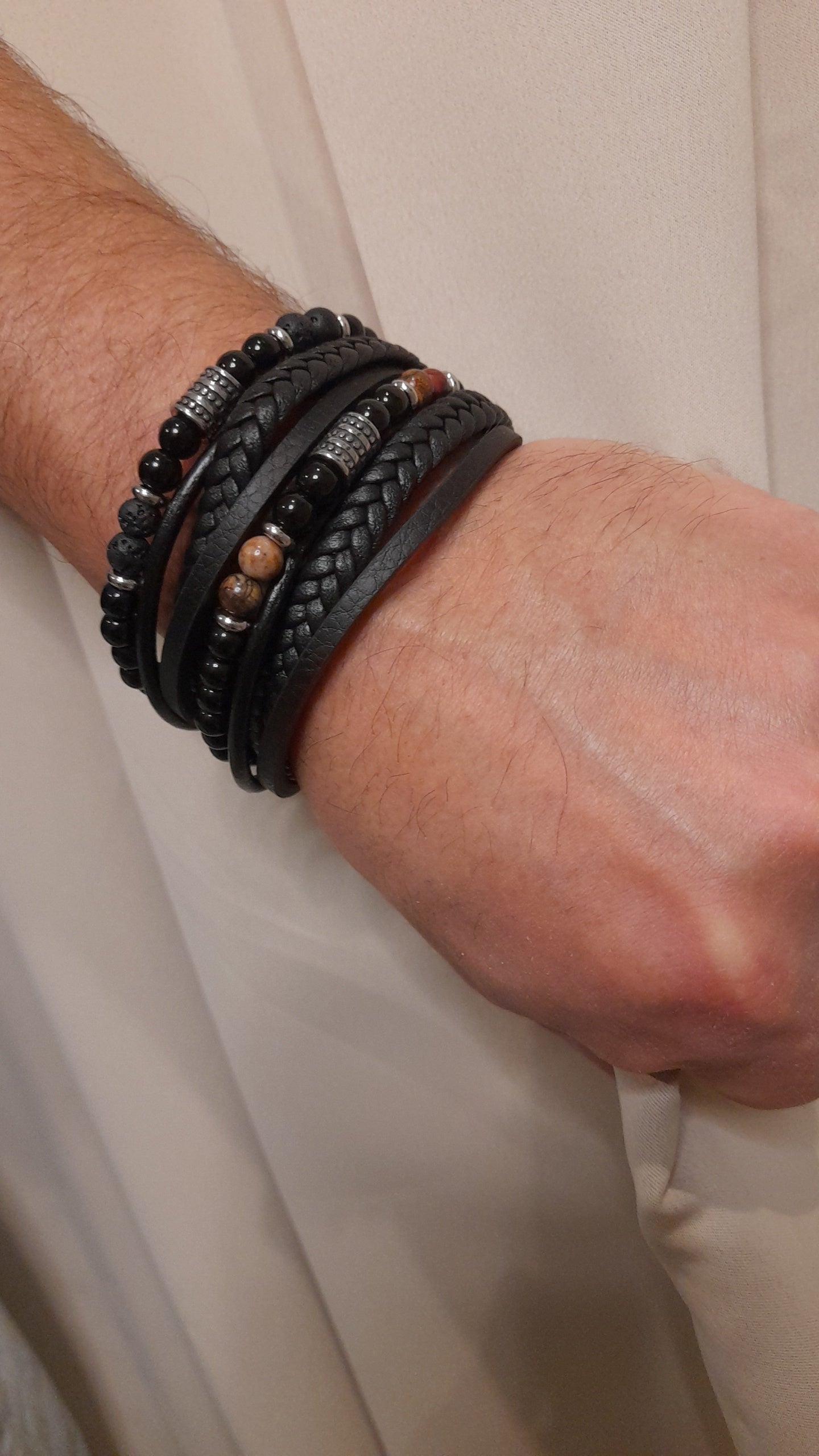 Bracelet TANKAI Cuir Noir et Pierres Naturelles