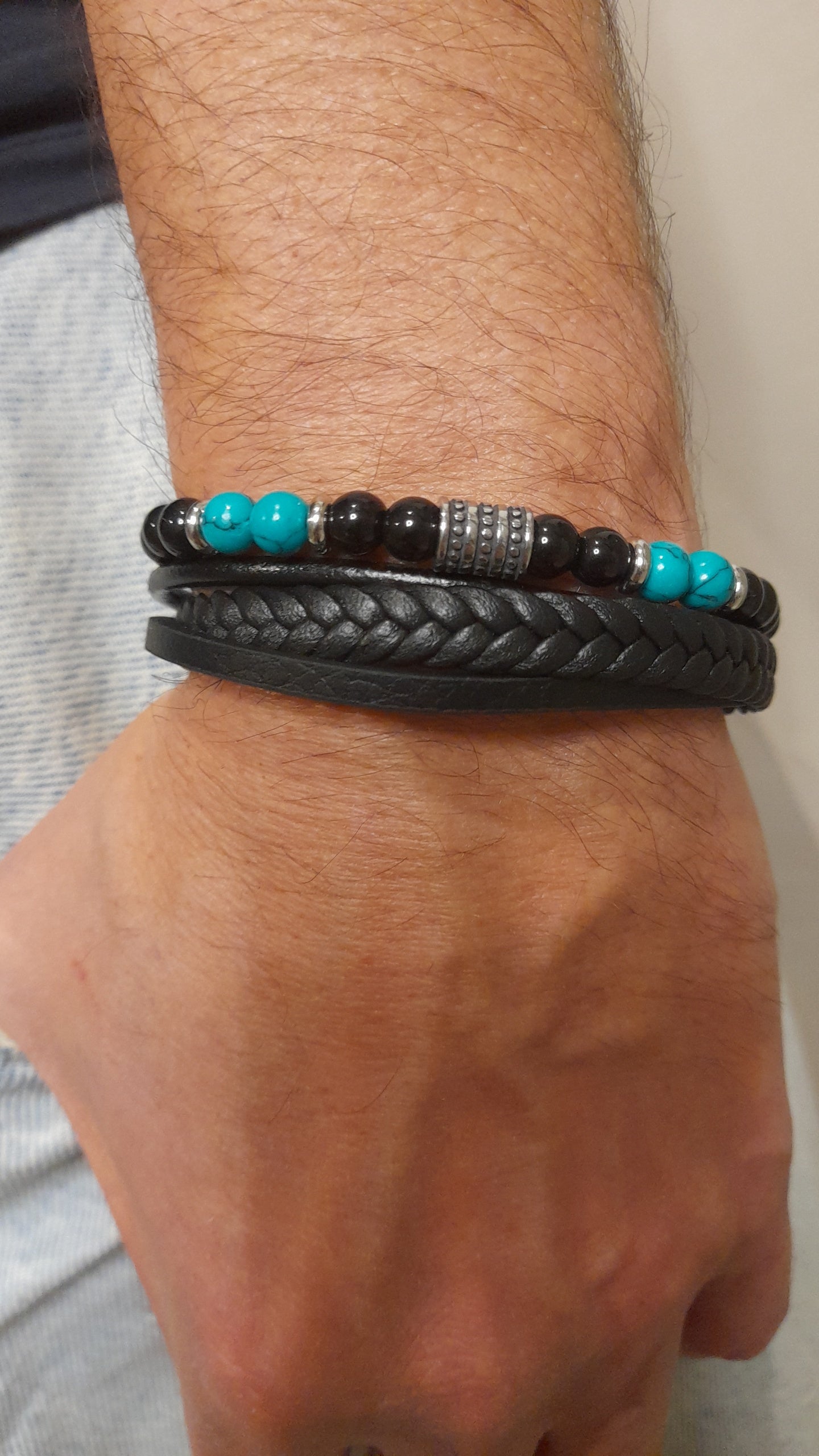 Bracelet TANKAI Cuir Noir et Pierres Naturelles