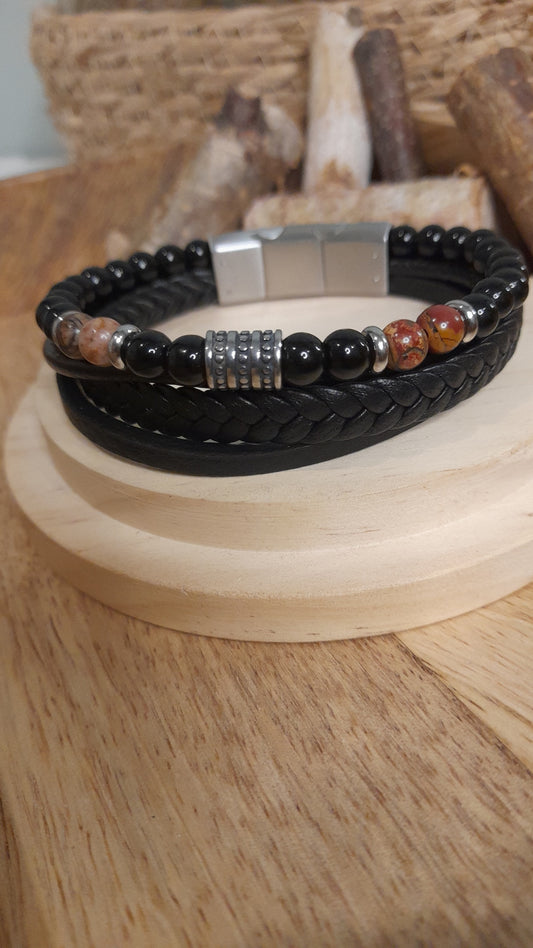 Bracelet TANKAI Cuir Noir et Pierres Naturelles