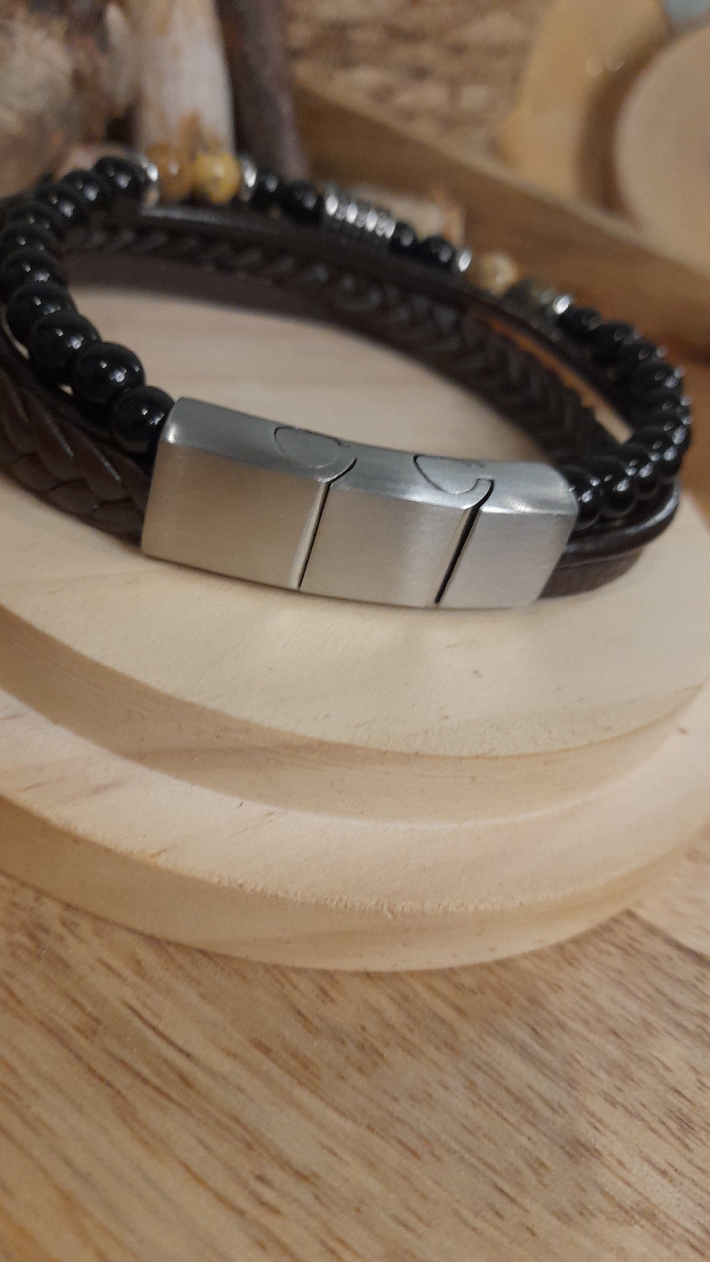 Bracelet TANKAI Cuir marron et Pierres Naturelles
