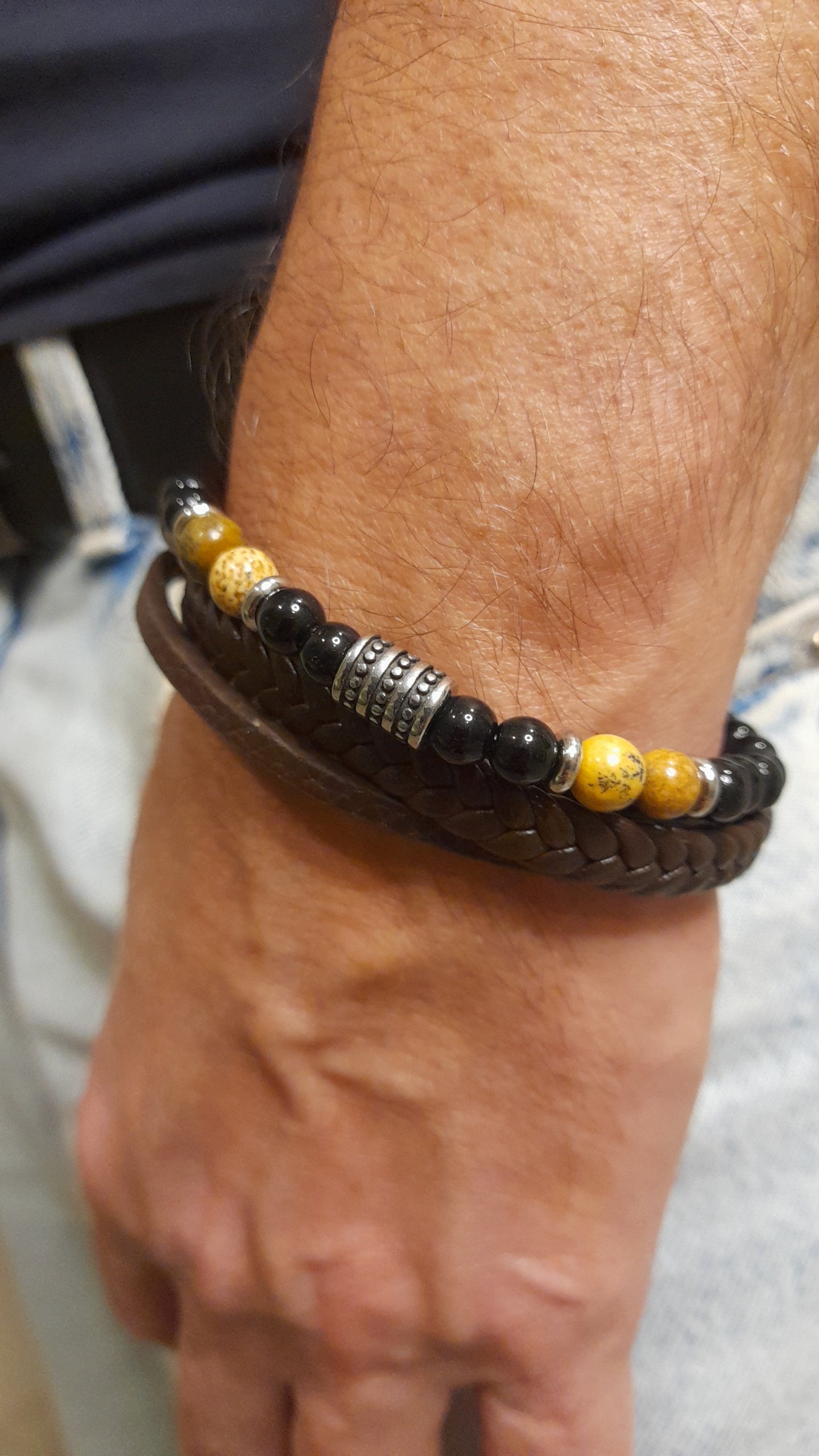 Bracelet TANKAI Cuir marron et Pierres Naturelles