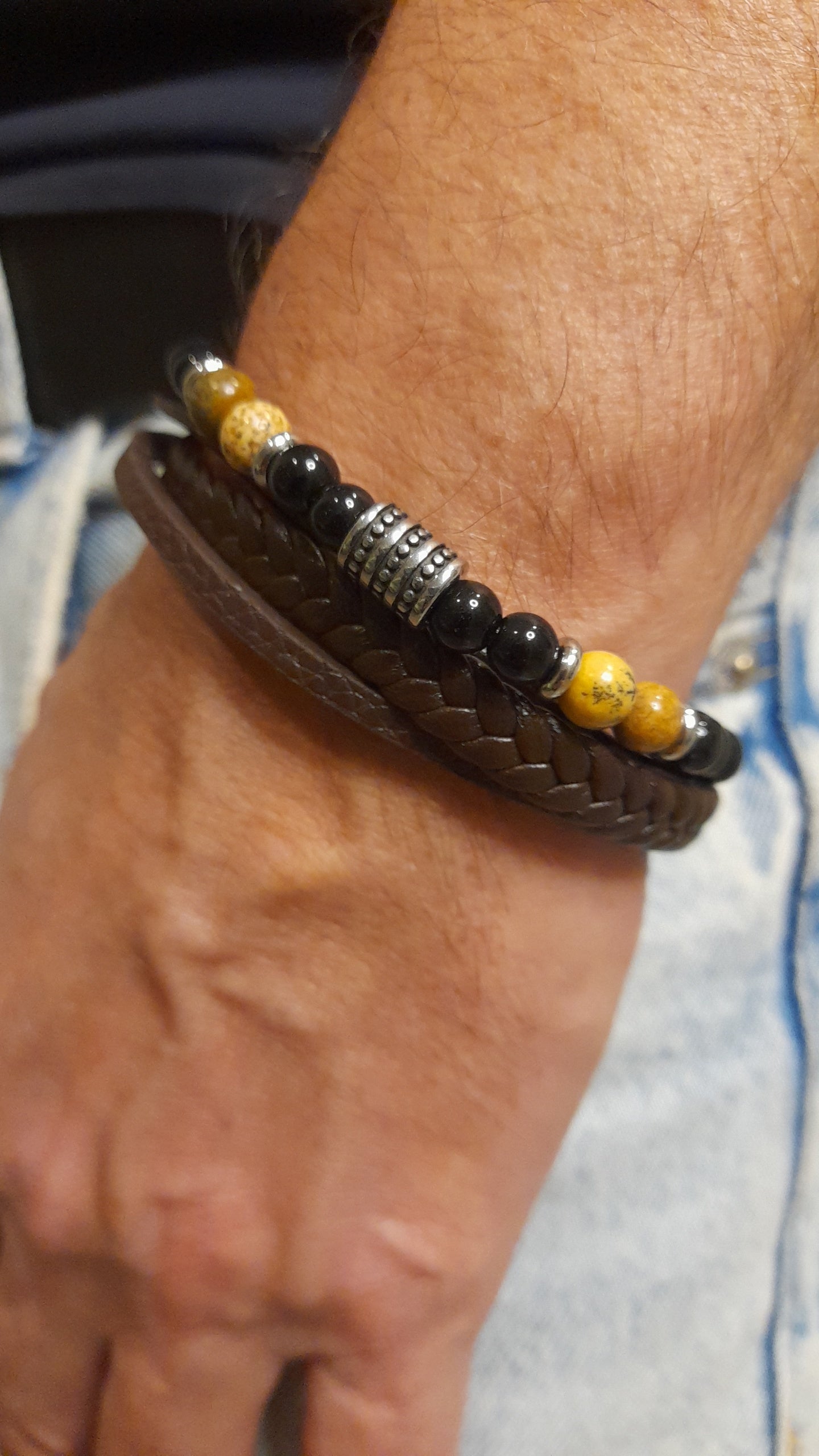 Bracelet TANKAI Cuir marron et Pierres Naturelles