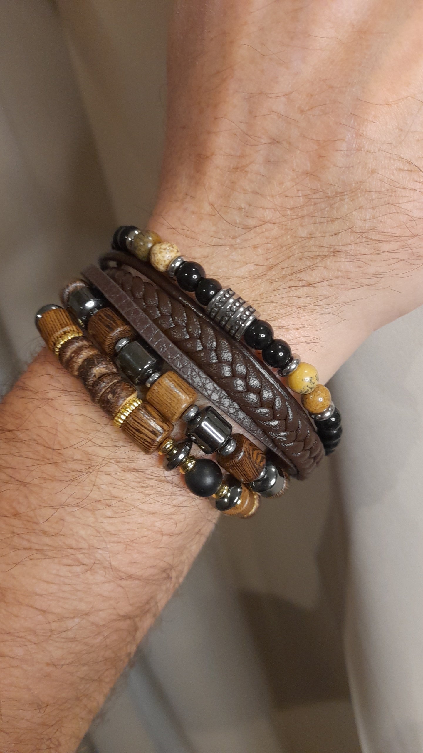 Bracelet TANKAI Cuir marron et Pierres Naturelles