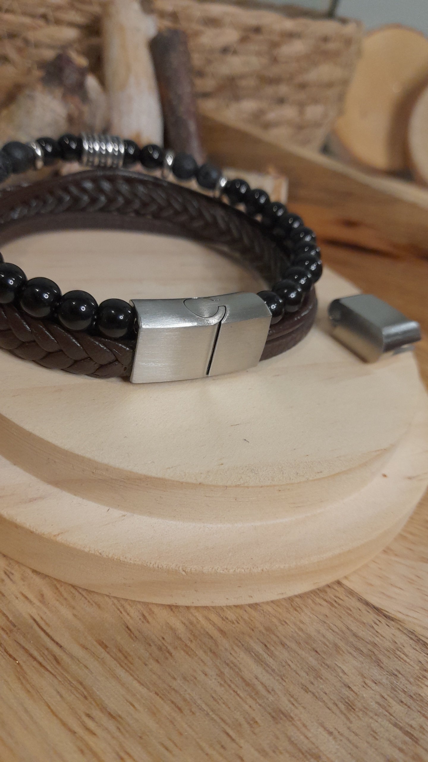 Bracelet TANKAI Cuir marron et Pierres Naturelles