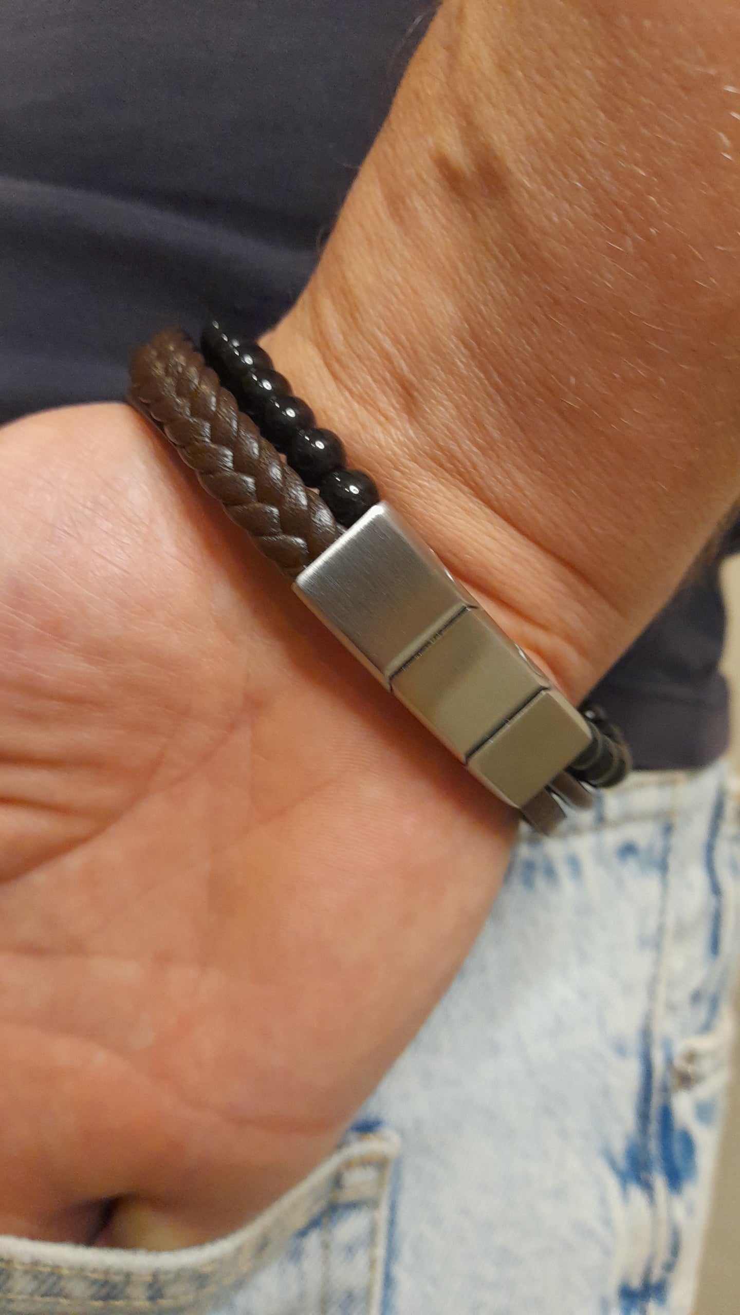 Bracelet TANKAI Cuir marron et Pierres Naturelles