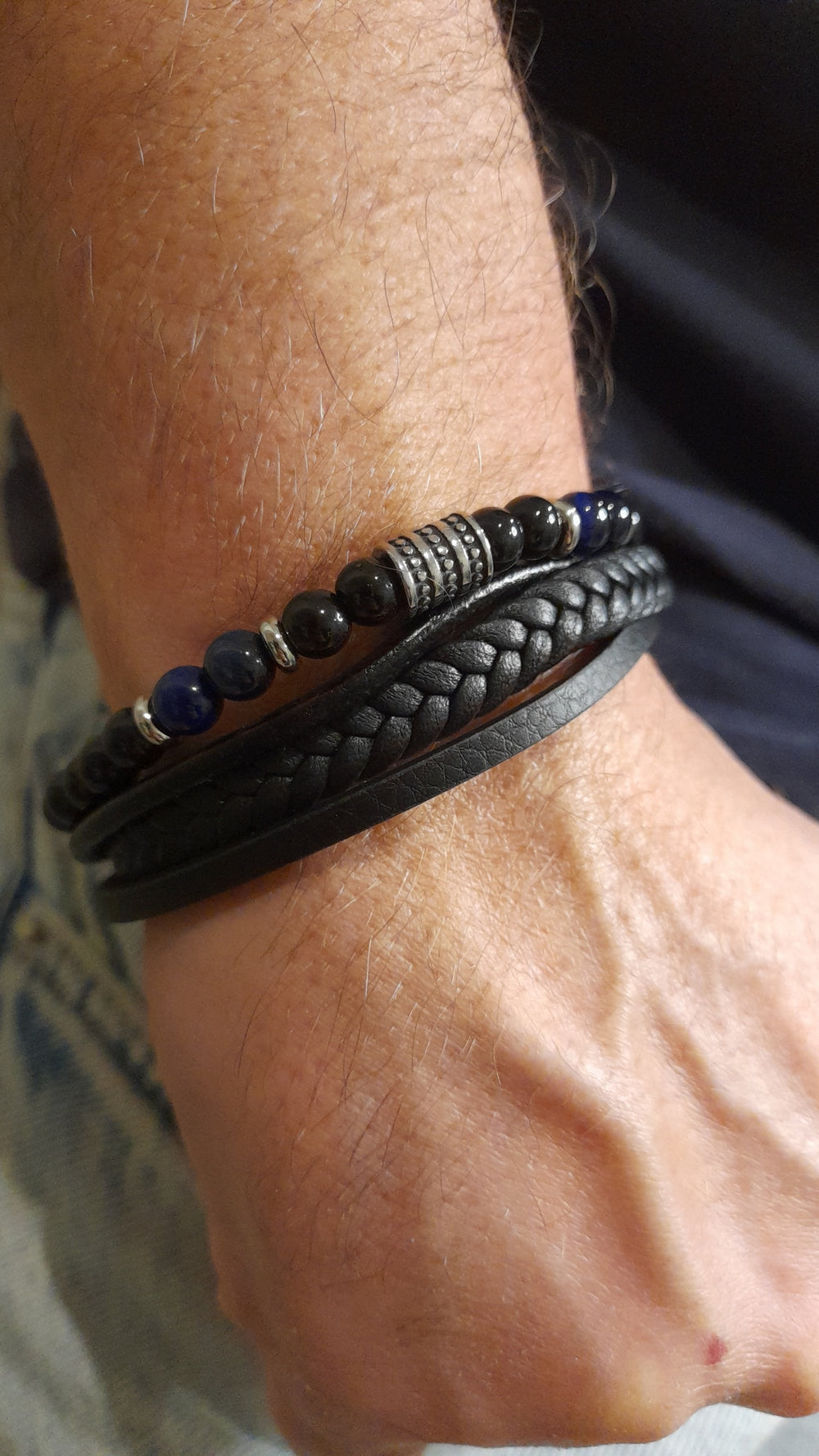 Bracelet TANKAI Cuir Noir et Pierres Naturelles