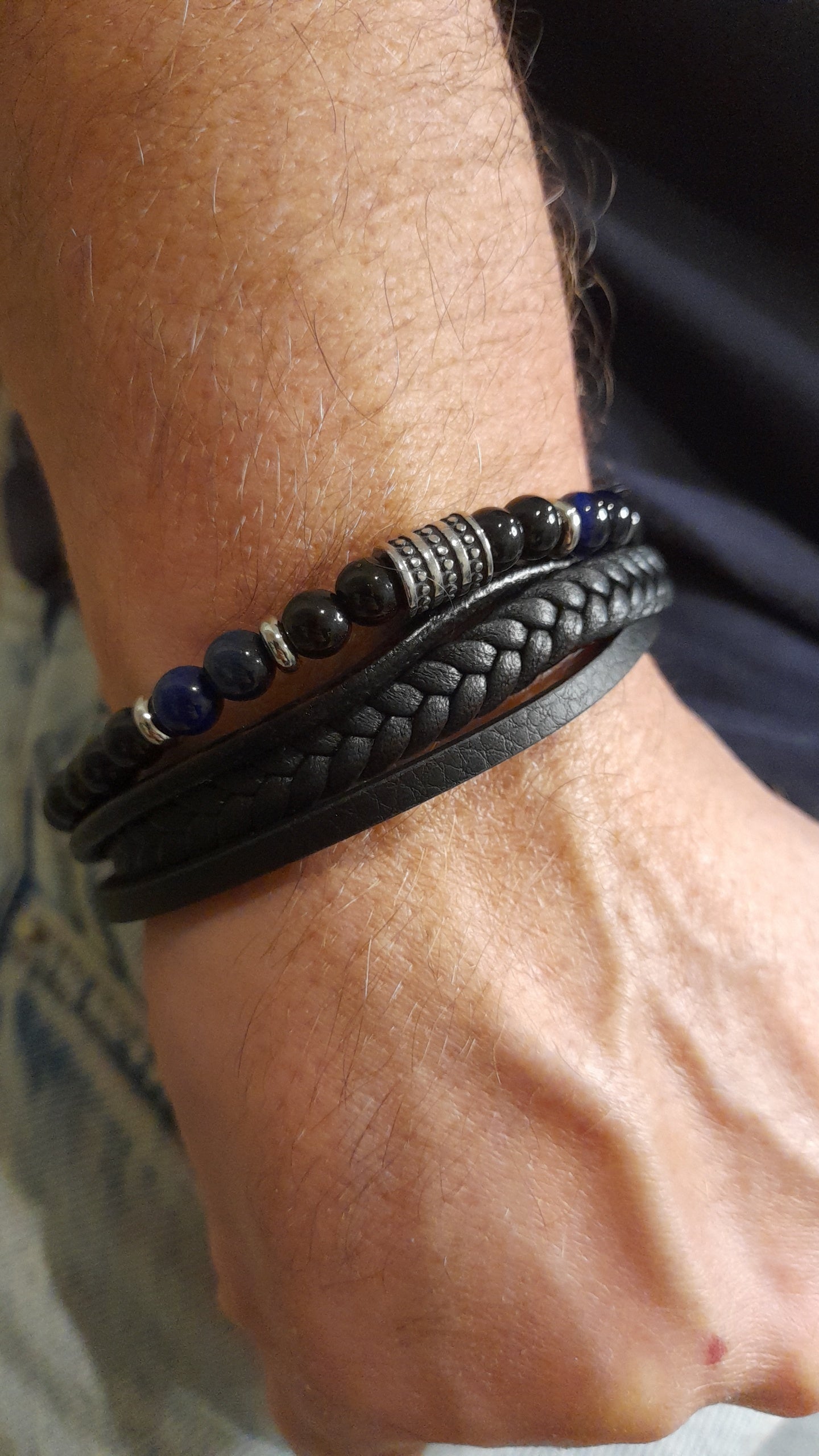 Bracelet TANKAI Cuir Noir et Pierres Naturelles