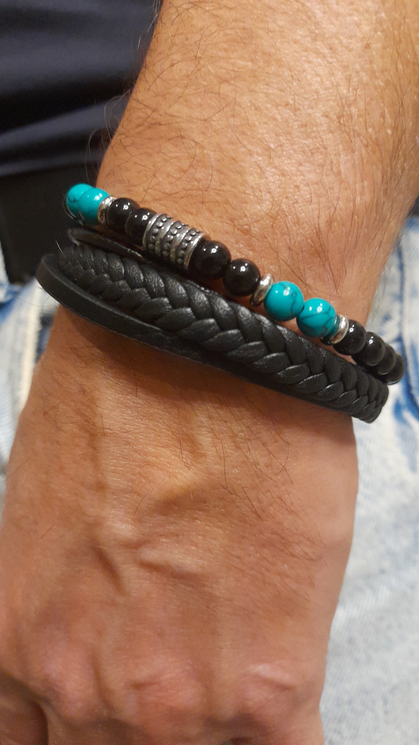 Bracelet TANKAI Cuir Noir et Pierres Naturelles