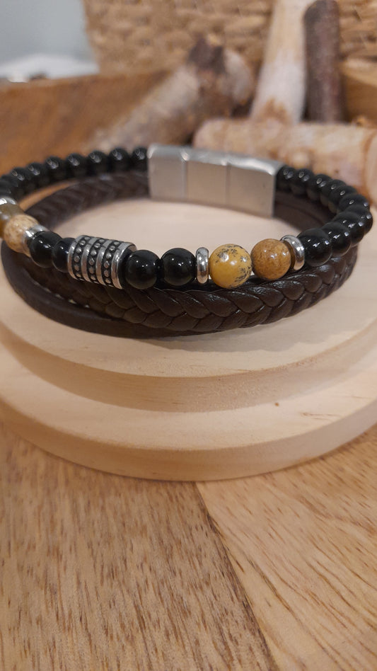 Bracelet TANKAI Cuir marron et Pierres Naturelles