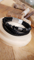 Bracelet TANKAI Cuir Noir et Pierres Naturelles