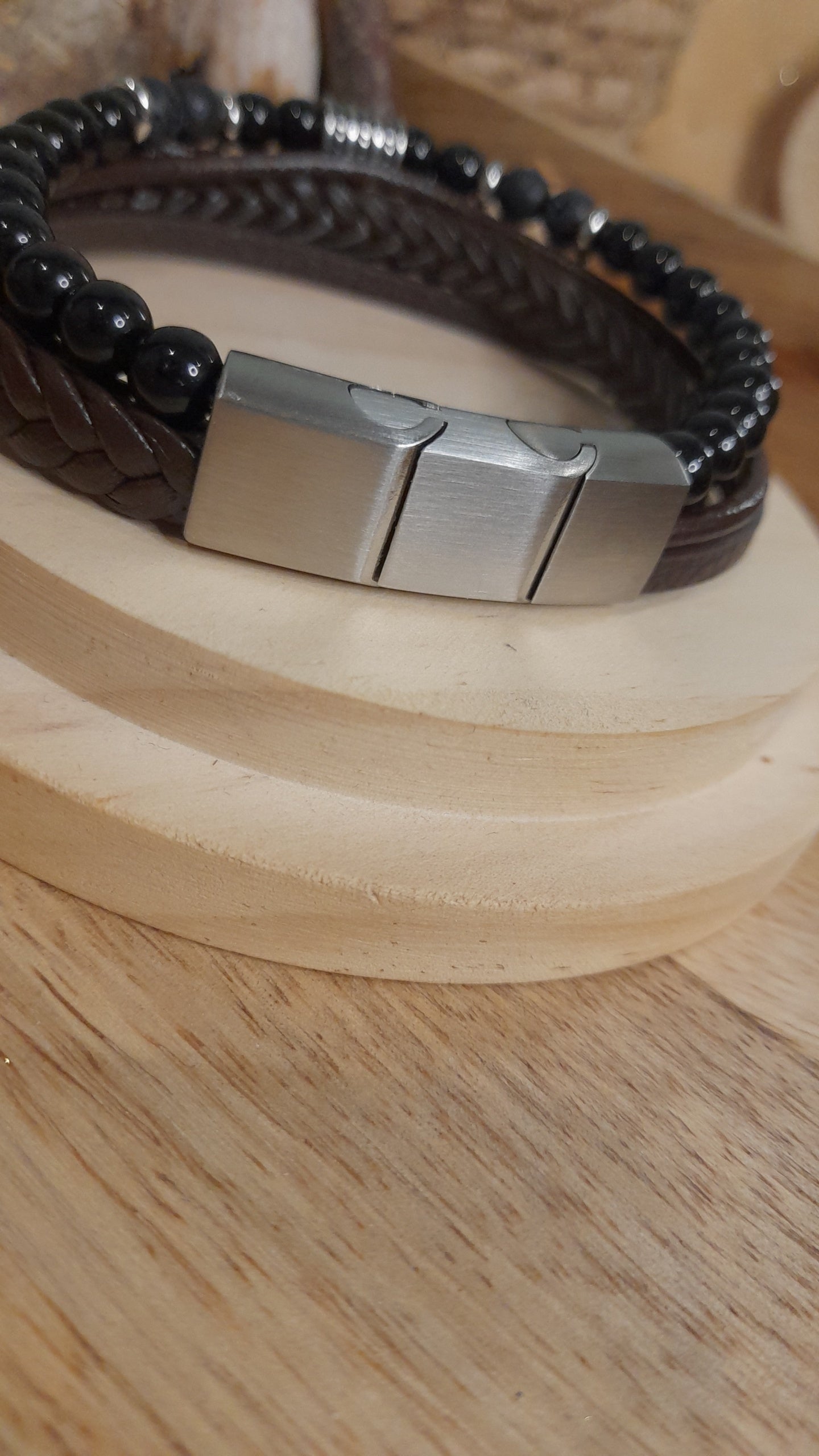 Bracelet TANKAI Cuir marron et Pierres Naturelles
