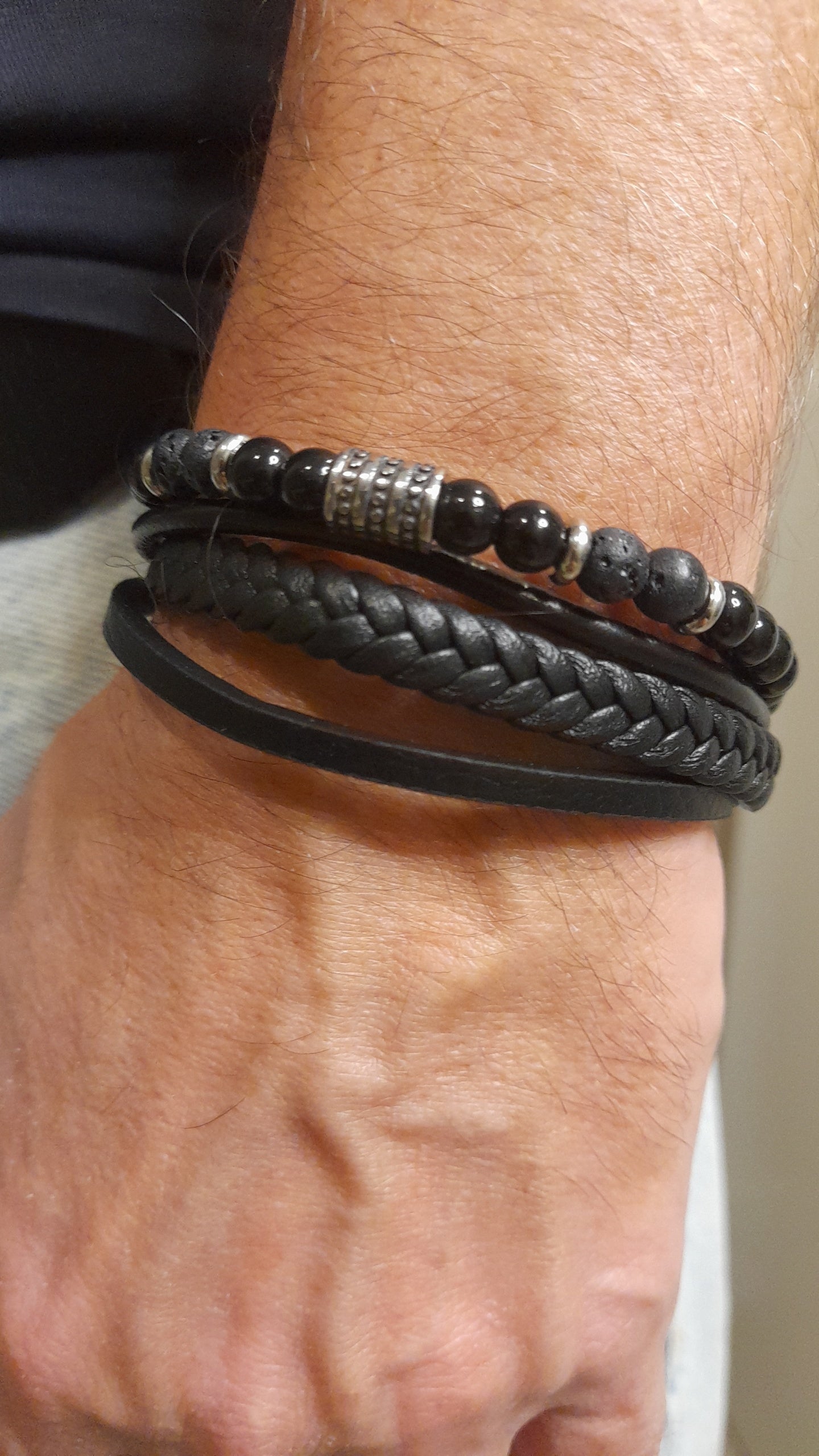 Bracelet TANKAI Cuir Noir et Pierres Naturelles