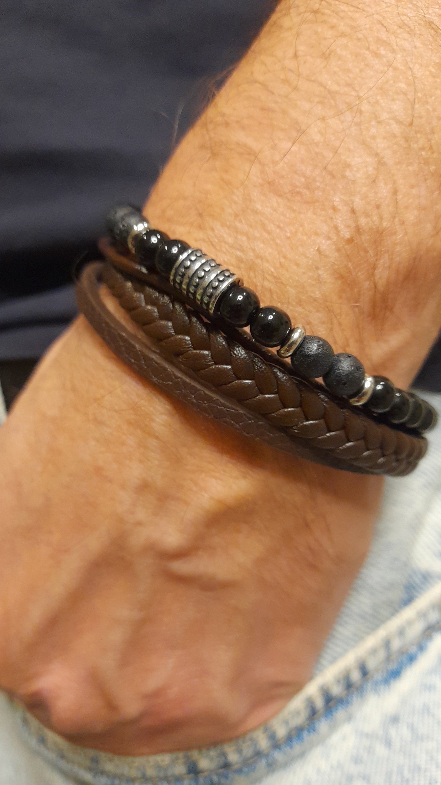 Bracelet TANKAI Cuir marron et Pierres Naturelles