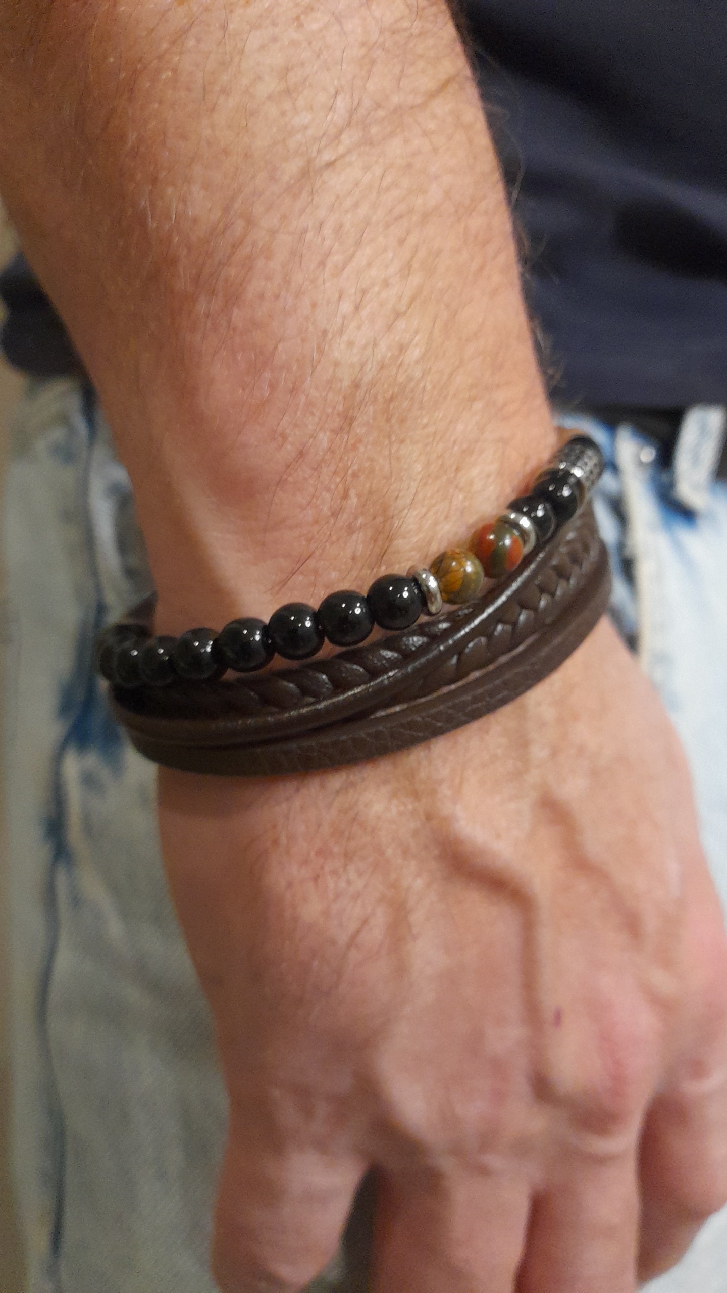 Bracelet TANKAI Cuir marron et Pierres Naturelles