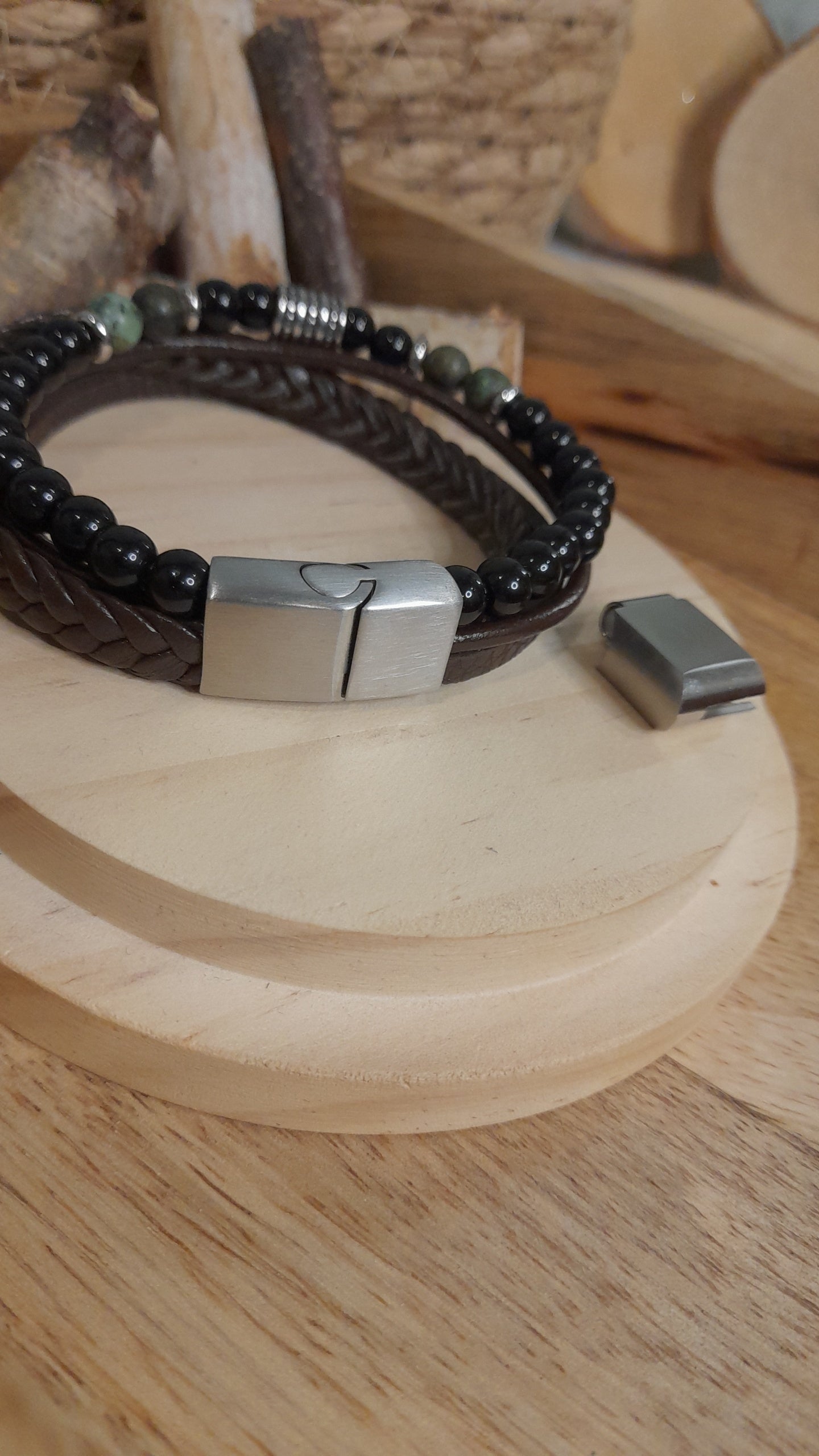 Bracelet TANKAI Cuir marron et Pierres Naturelles