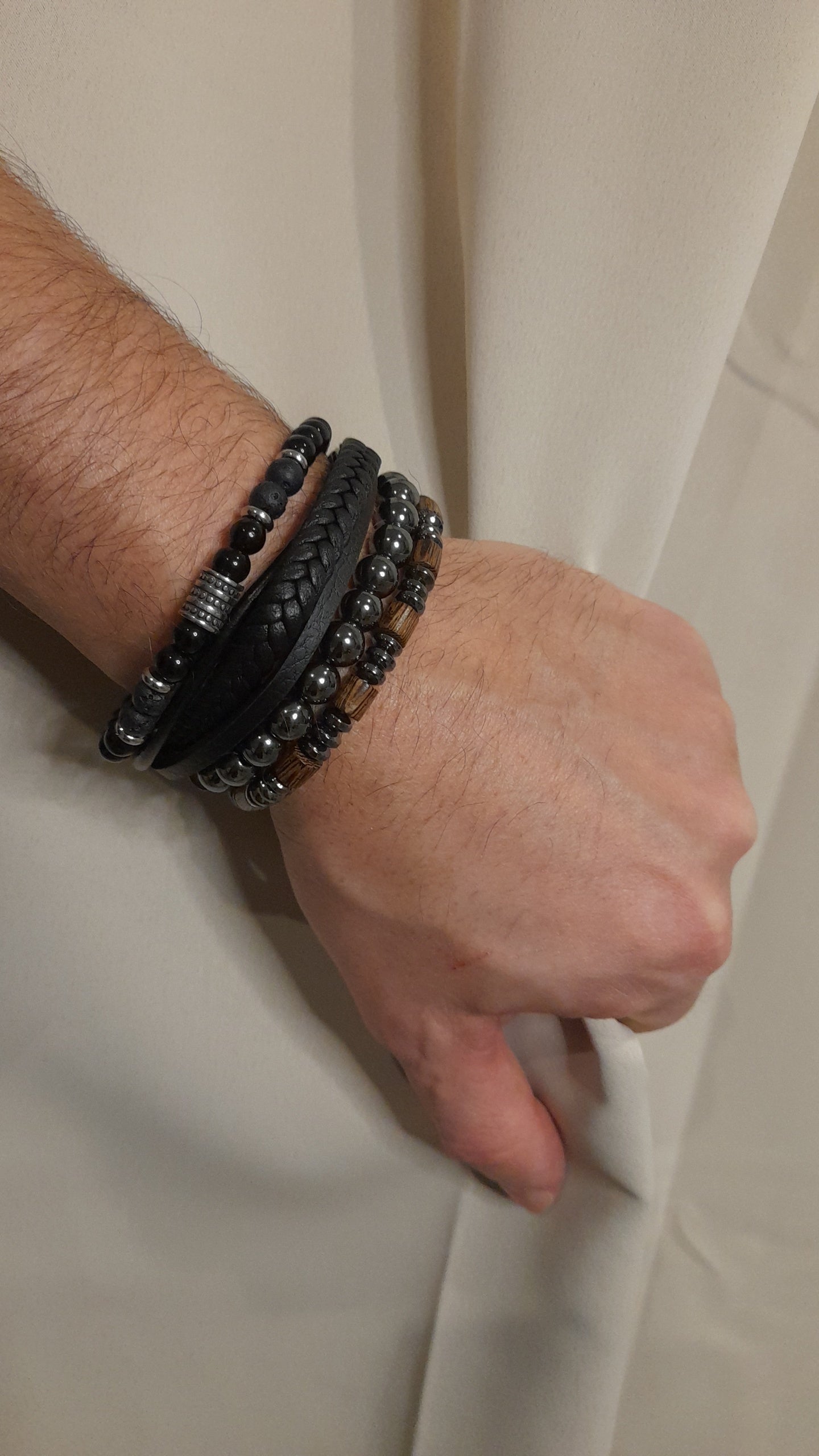 Bracelet TANKAI Cuir Noir et Pierres Naturelles