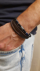 Bracelet TANKAI Cuir marron et Pierres Naturelles