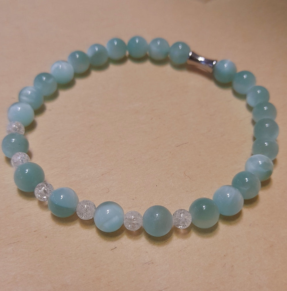 Bracelet Quartz Bleu 6 mm & Cristal de Roche 4 mm – Sérénité & Clarté  Limdéa