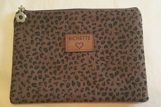 Pochette léopard 14 x 20 cm  Toile douce et fermeture dorée