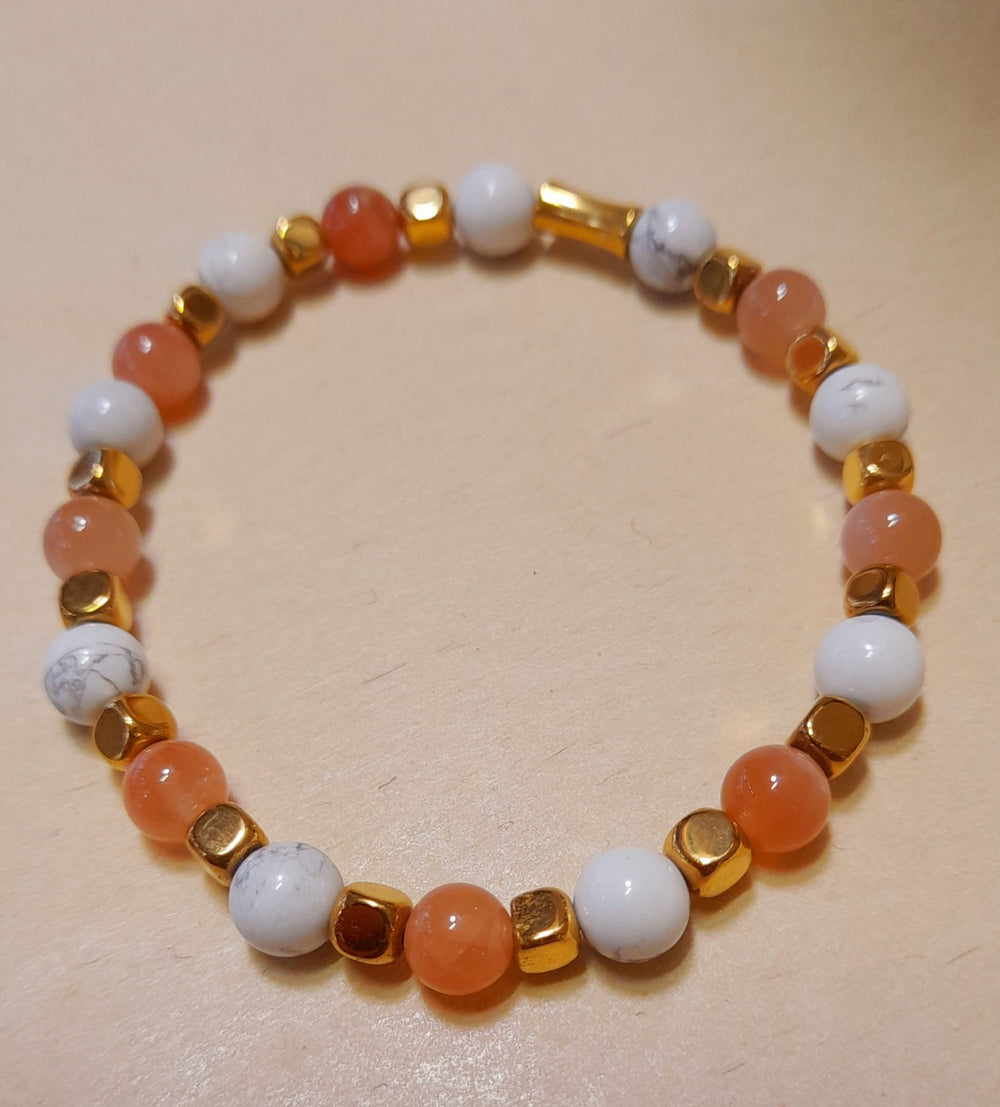 Bracelet Pierre de Soleil et Howlite 6 mm Énergie & Sérénité  Limdéa