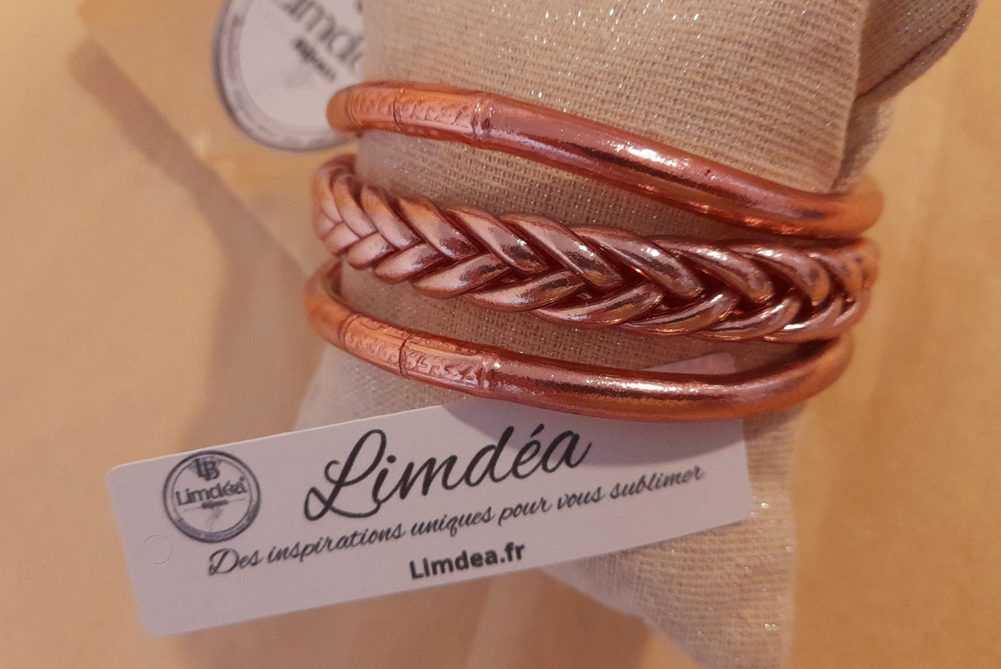 Jonc Bouddhiste tressé Rose Gold avec mantra taille L