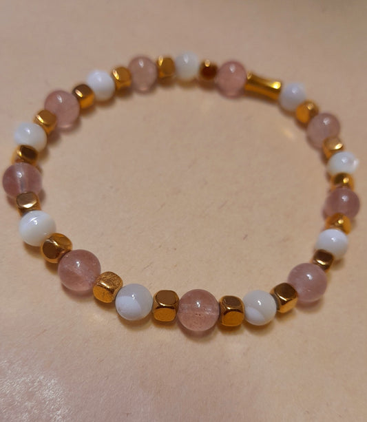 Bracelet Quartz Fraise et Nacre Blanche 6 mm  Douceur & Harmonie Limdéa