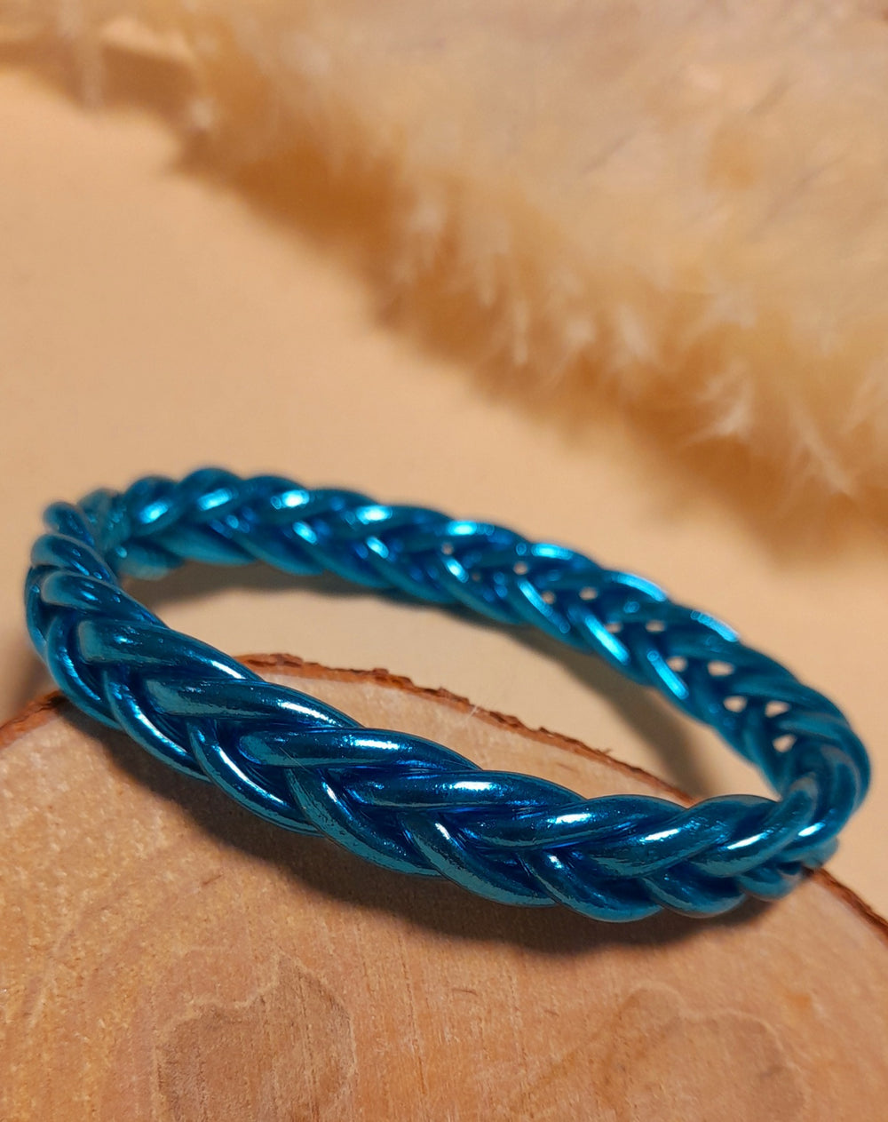 Jonc Bouddhiste tressé turquoise avec mantra taille L