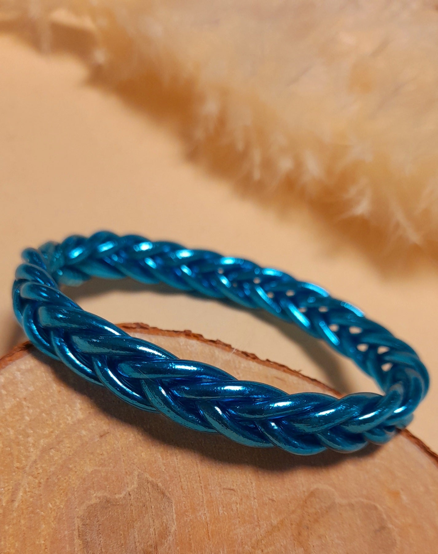 Jonc Bouddhiste tressé turquoise avec mantra taille M
